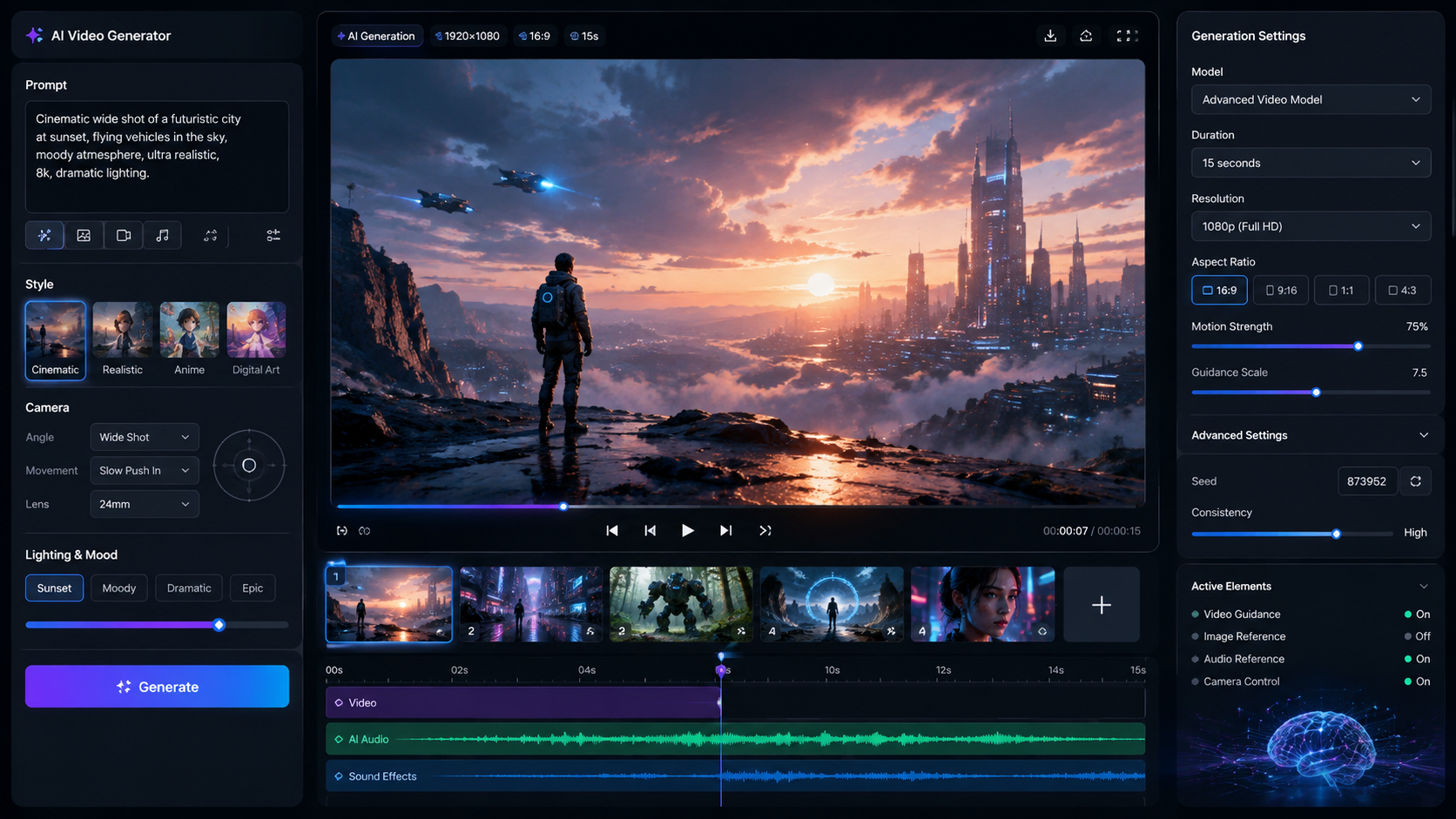 AI video generation tools and video creation interface