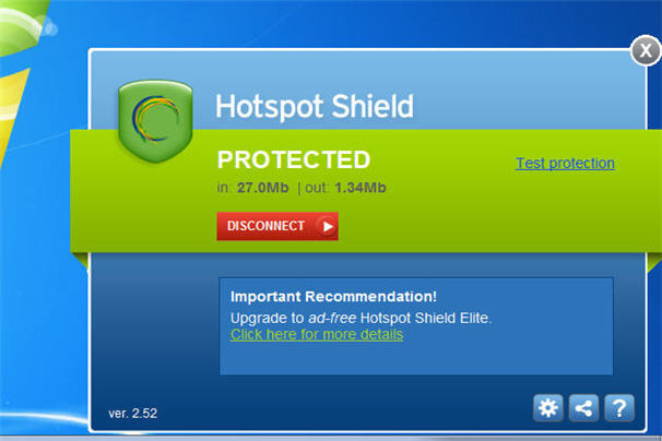 Hotspot Shield connected screen