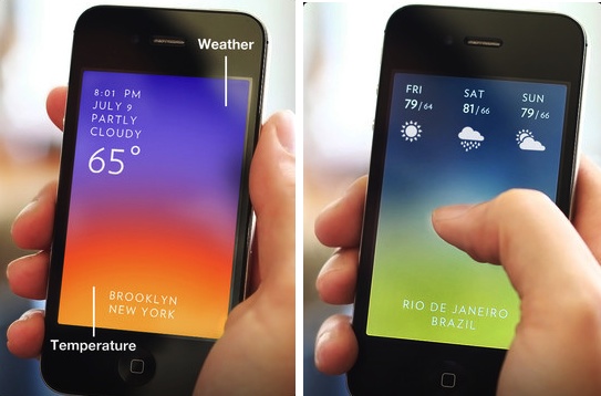 Weather forecast screens on two iPhones